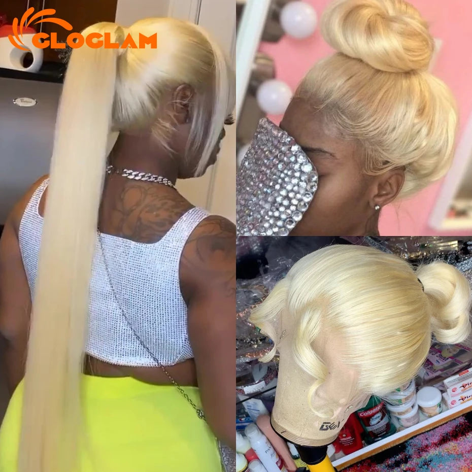 Straight 360 Lace Front Wig Human Hair Blonde 613