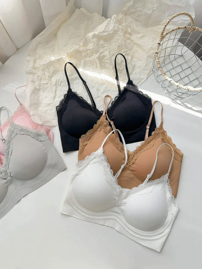 French Lace V Neck Seamless Wireless Bra S-XL