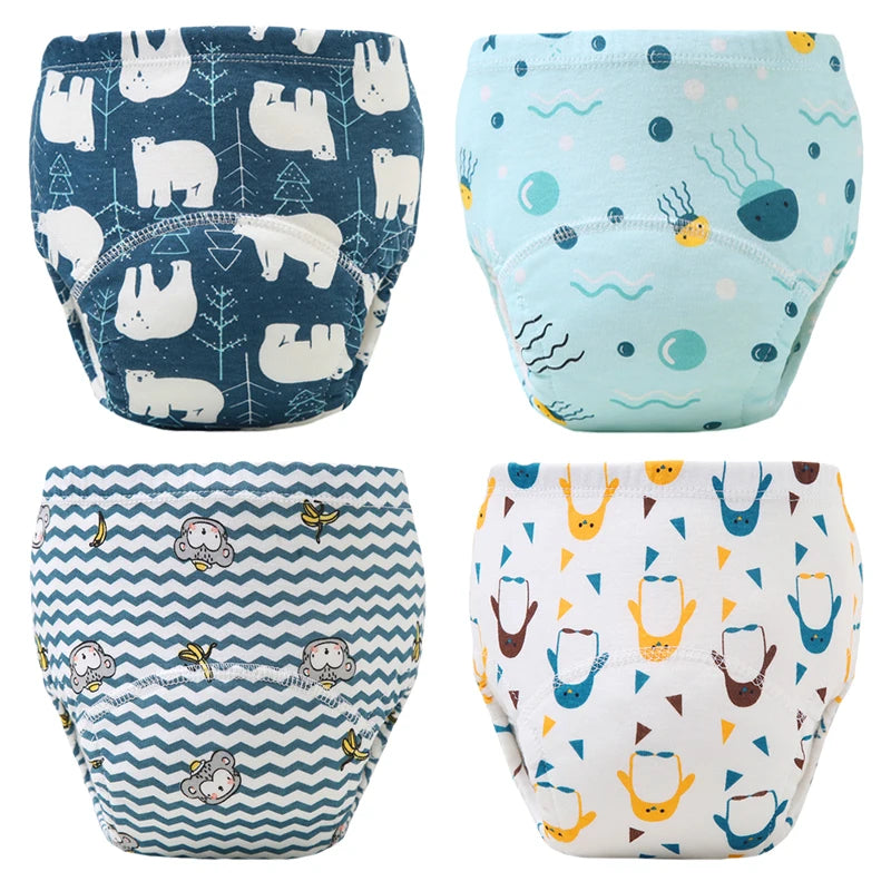 4PCS Reusable Cotton Baby Diapers for Potty Training