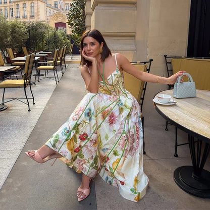 Elegant Printed A-Line Women's Dress in Polyester