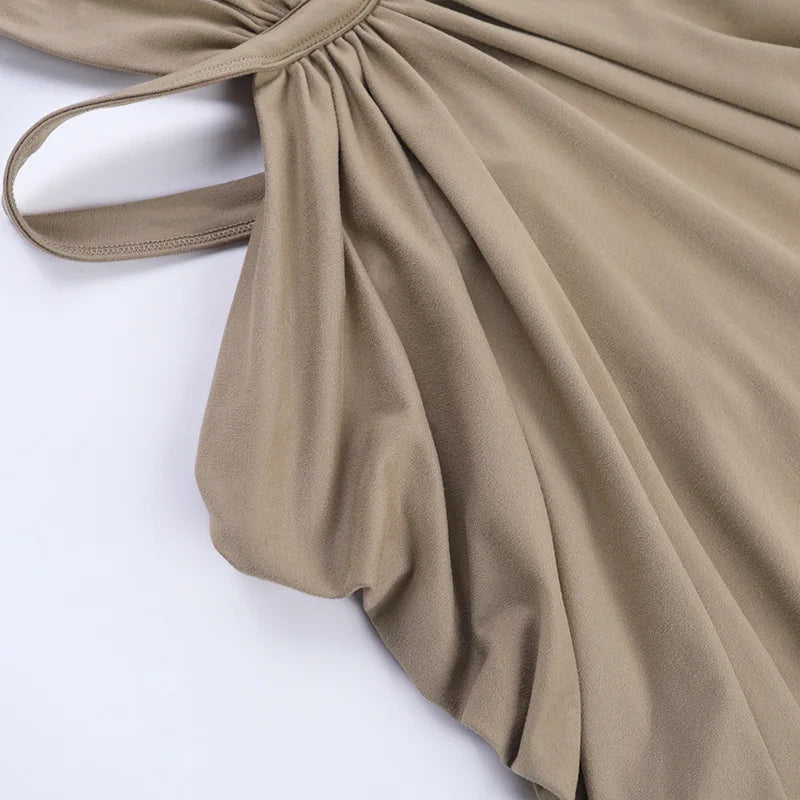 Khaki Halter Cut-Out Maxi Dress for Elegant Parties