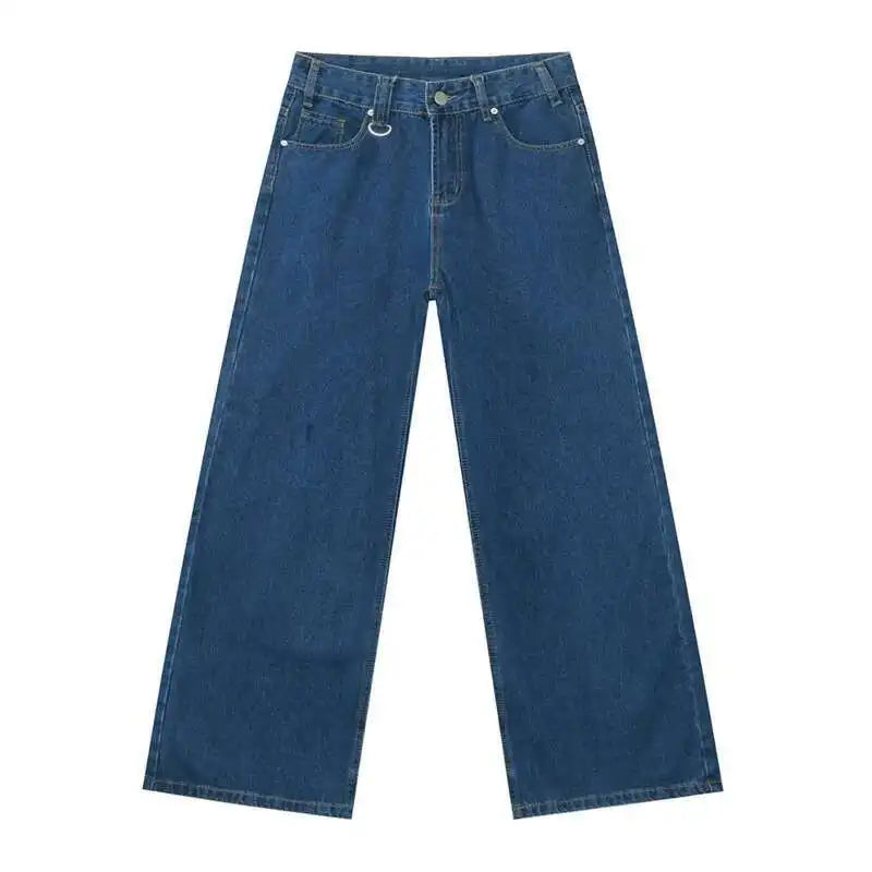 IEFB Vintage Camouflage Men's Loose Denim Jeans Old Blue