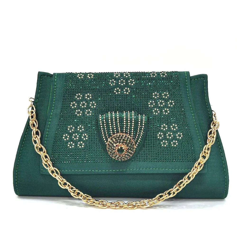 Golden Wedding Shoes And Bag Set With Diamond Decoration