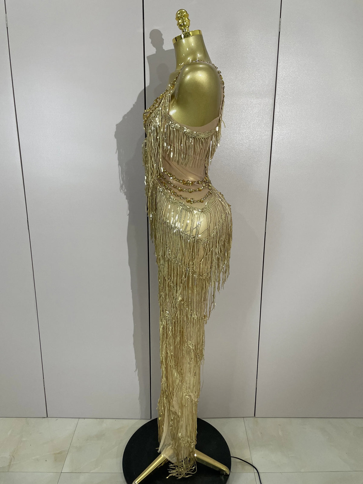 Sparkly Black Rhinestone Fringe Jumpsuit for Women