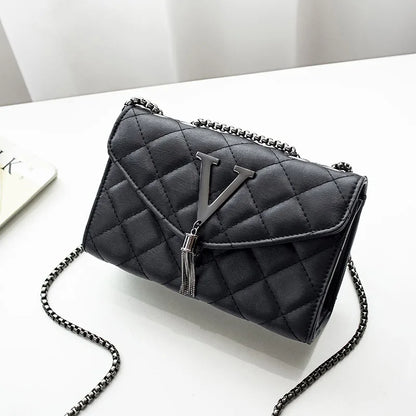 Black PU Leather Quilted Shoulder Bag for Women