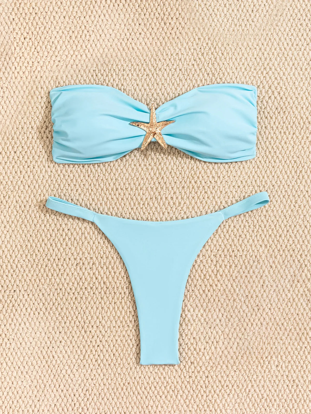 Sky Blue Starfish Ornament Bandeau Bikini Set
