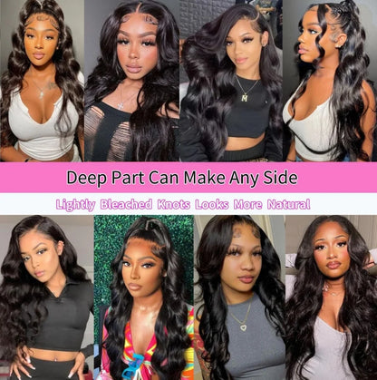 Body Wave Human Hair Wig 13X6 Lace Frontal 40 Inch Natural Black