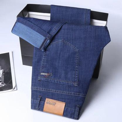 Men's Blue Straight Denim Jeans Lightweight Casual Trousers