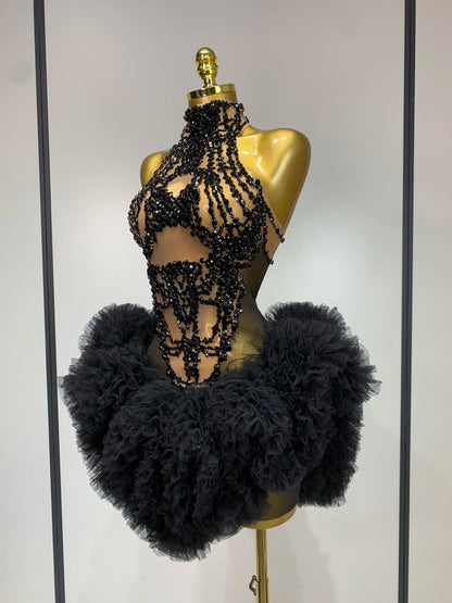 Sexy Rhinestone Mesh Bodycon Mini Dress for Women