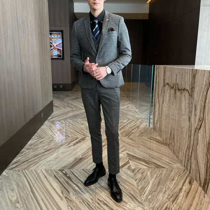 Modified Plaid Three-Piece Suit for Men