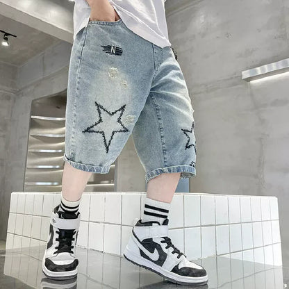 Boys Denim Shorts Summer Casual Knee Length Blue