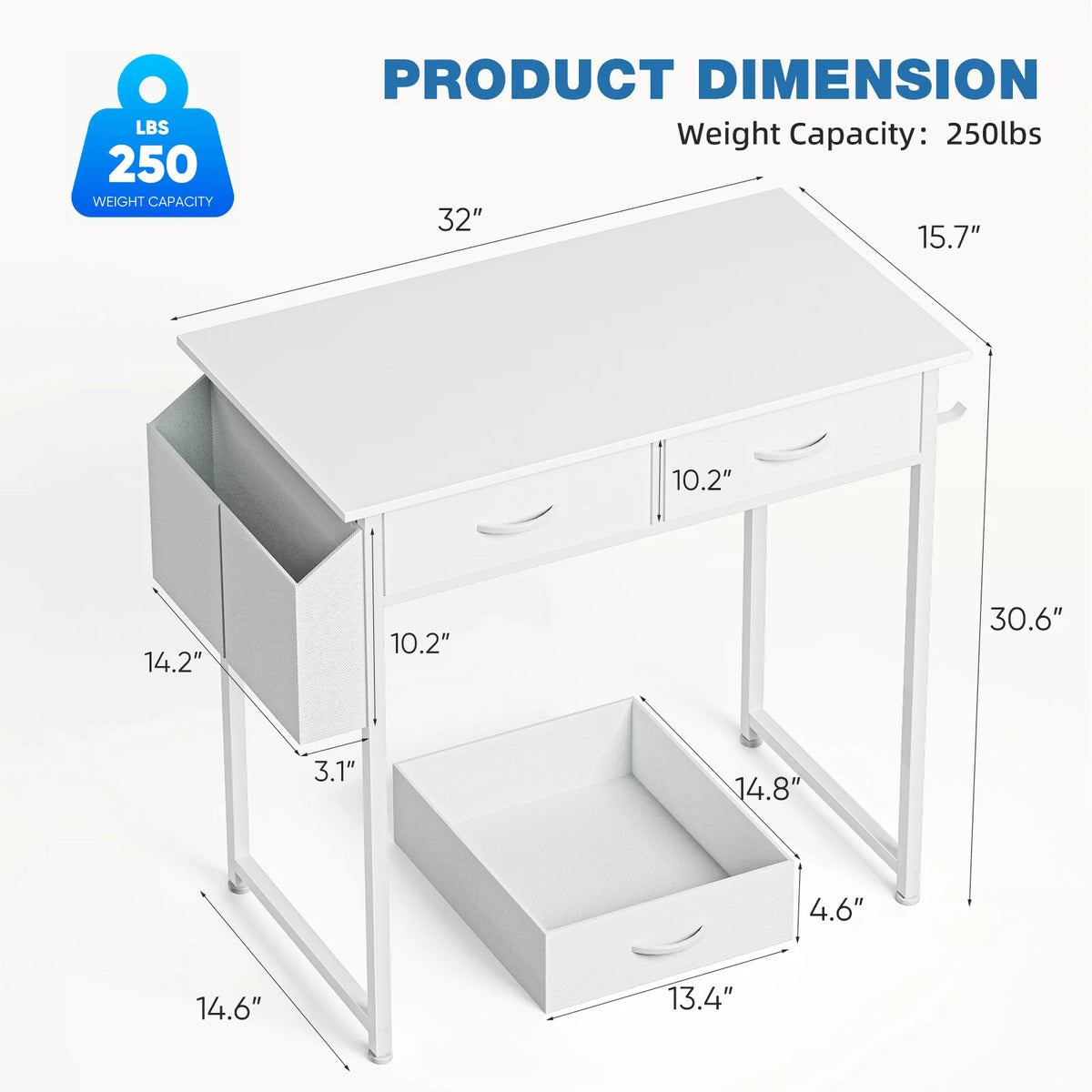 32 Inch Modern Office Desk with Fabric Drawers