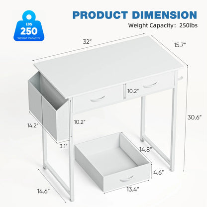 32 Inch Modern Office Desk with Fabric Drawers