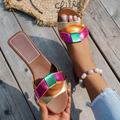 Summer Women's Solid Color Slippers with Buckle