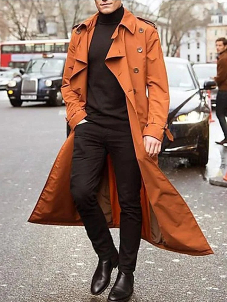 Men's Thin Trench Coat with Epaulets for Spring