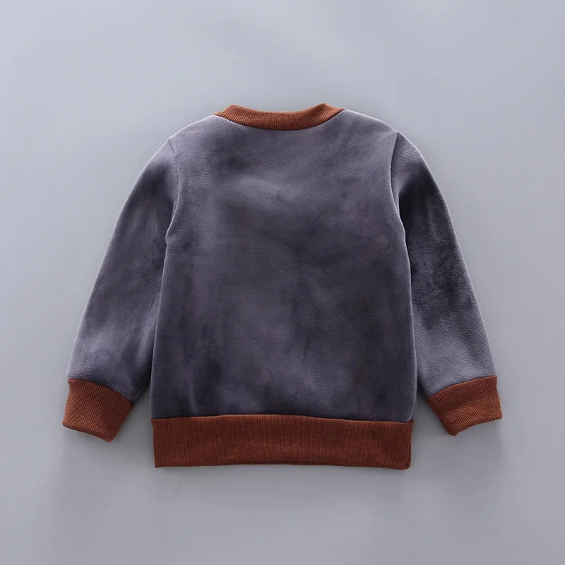 Kids Cotton Thick Warm Hooded Sweater Set Pink Grey