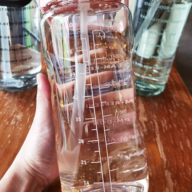 2 Liters Portable Plastic Travel Water Bottle with Straw