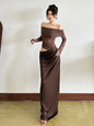 Elegant Slash Neck Ruched Mesh Dress for Women