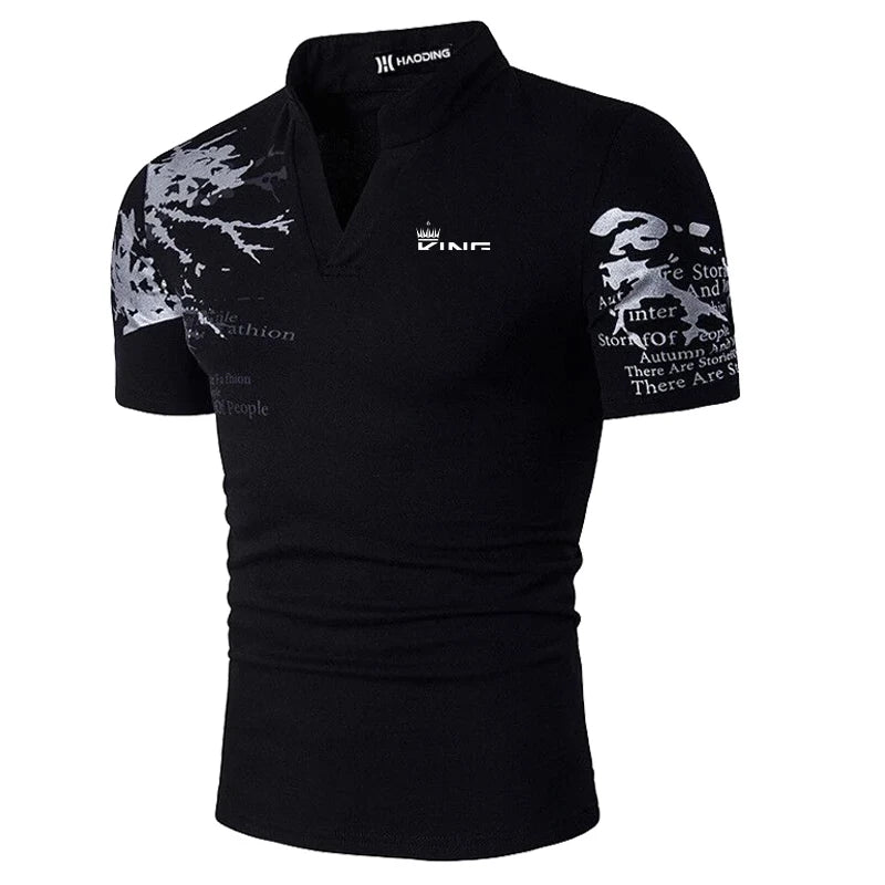 Men's Casual V Neck Polo Shirt in Polyester