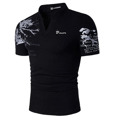 Men's Casual V Neck Polo Shirt in Polyester