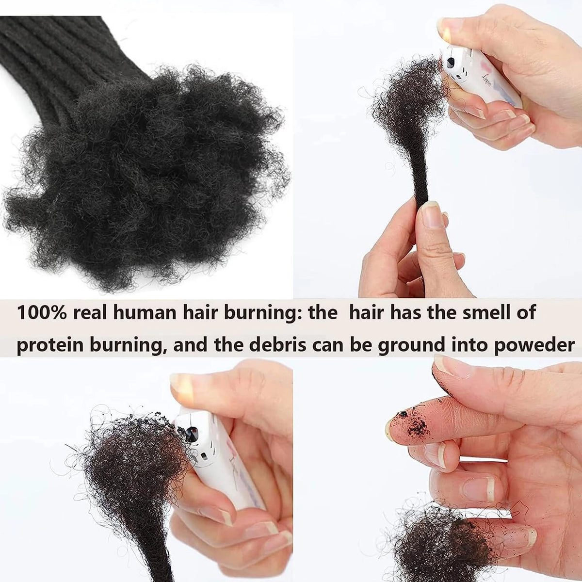 Natural Human Hair Dreadlock Extensions 8-12 Inch Curly Ends