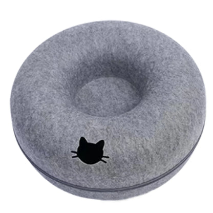Felt Donut Cat Bed with Breather Hole and Tunnel