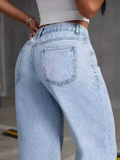 Light Blue Wide Leg Denim Jeans for Women