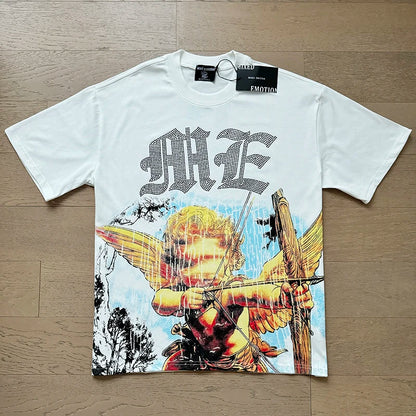 Mixed Emotion Cotton T-Shirt for Couples with Angel Print