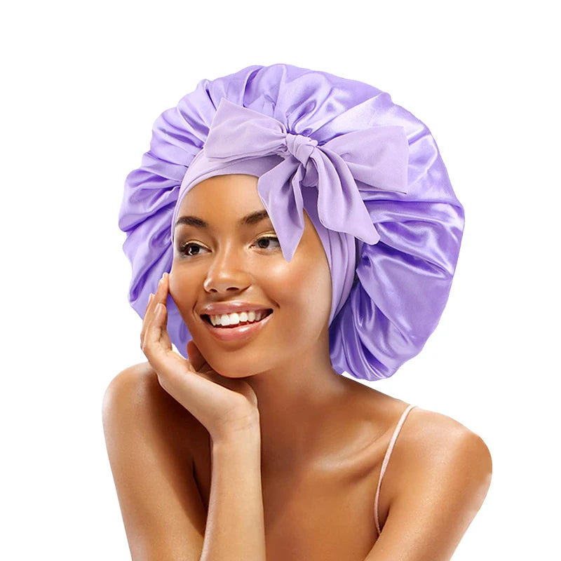 Satin Solid Sleeping Hat with Stretchy Tie Band