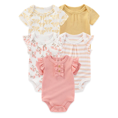 Kiddiezoom Cartoon Short Sleeve Baby Bodysuits 100% Cotton
