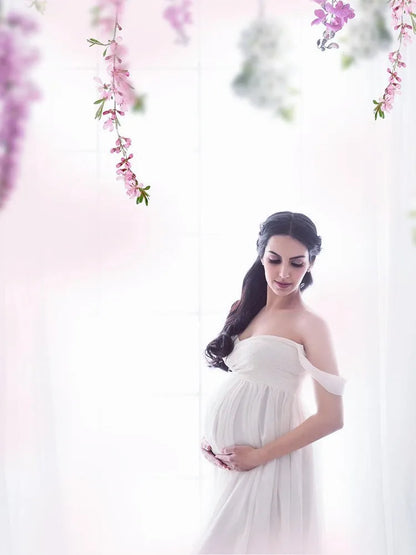 Maternity Lace Chiffon Front Split Dress in Coral Color