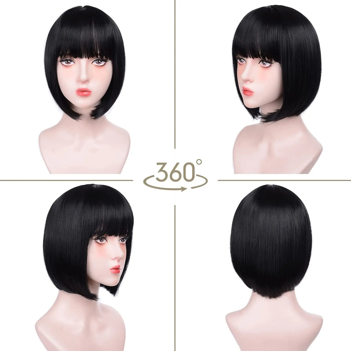 Pink Bob Synthetic Wig with Bangs for Cosplay