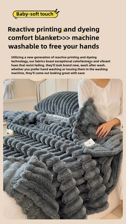 Thickened Striped Flannel Multifunctional Blanket