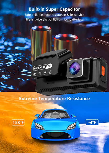 ADAS Dash Cam 4K 2.5K GPS WiFi Night Vision Mini