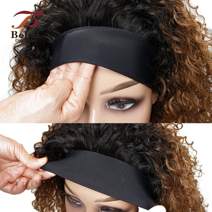 220% Density Glueless Short Curly Human Hair Wig Ginger Brown