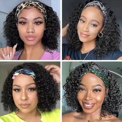 Brazilian Kinky Curly Headband Wig Glueless Short Bob