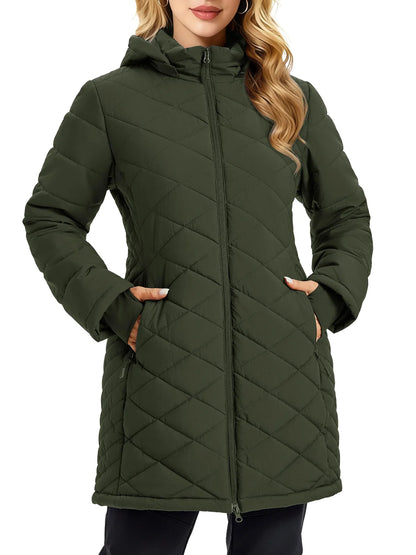 TACVASEN Womens Long Quilted Puffer Jacket Army Green