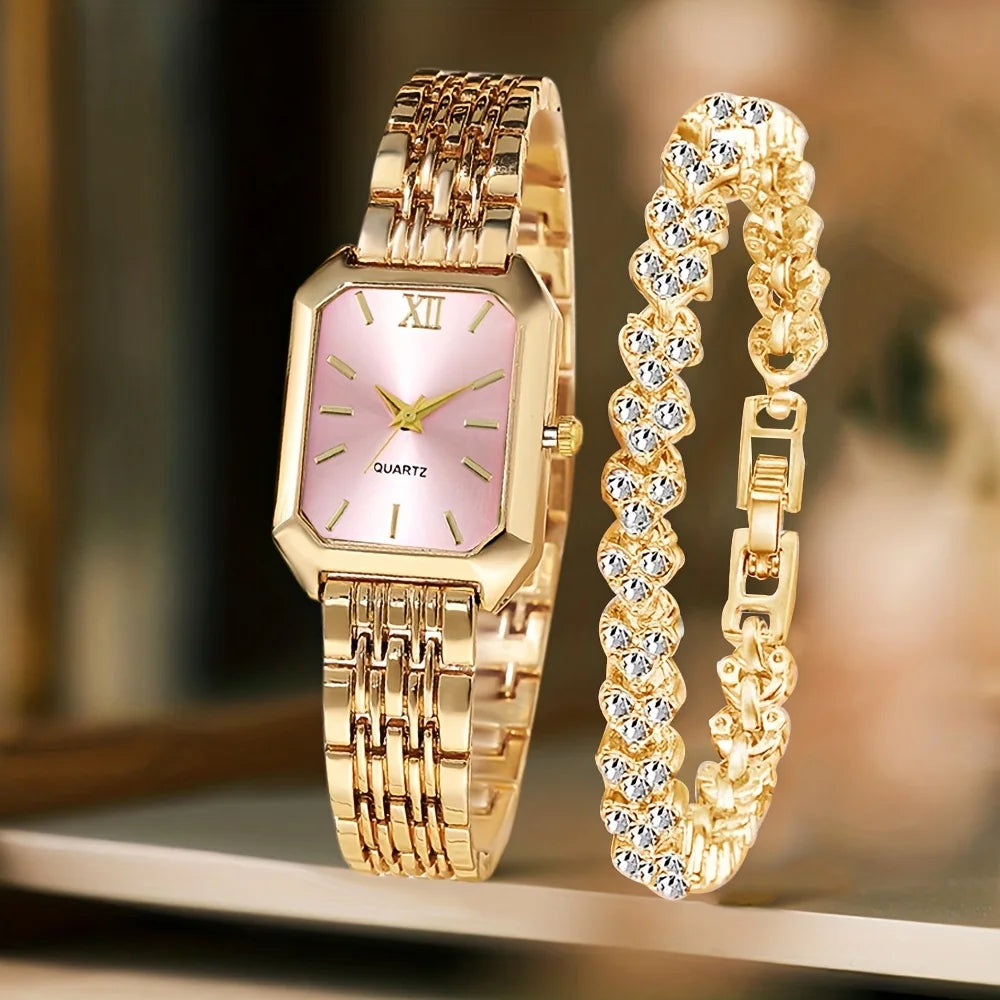 Fashion Rectangle Women Quartz Watch Bracelet Set