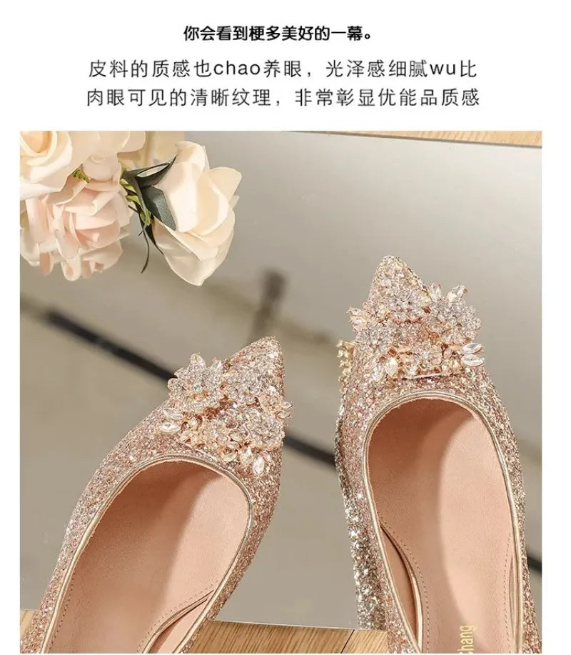 Elegant Crystal Pointed Toe High Heel Pumps for Women