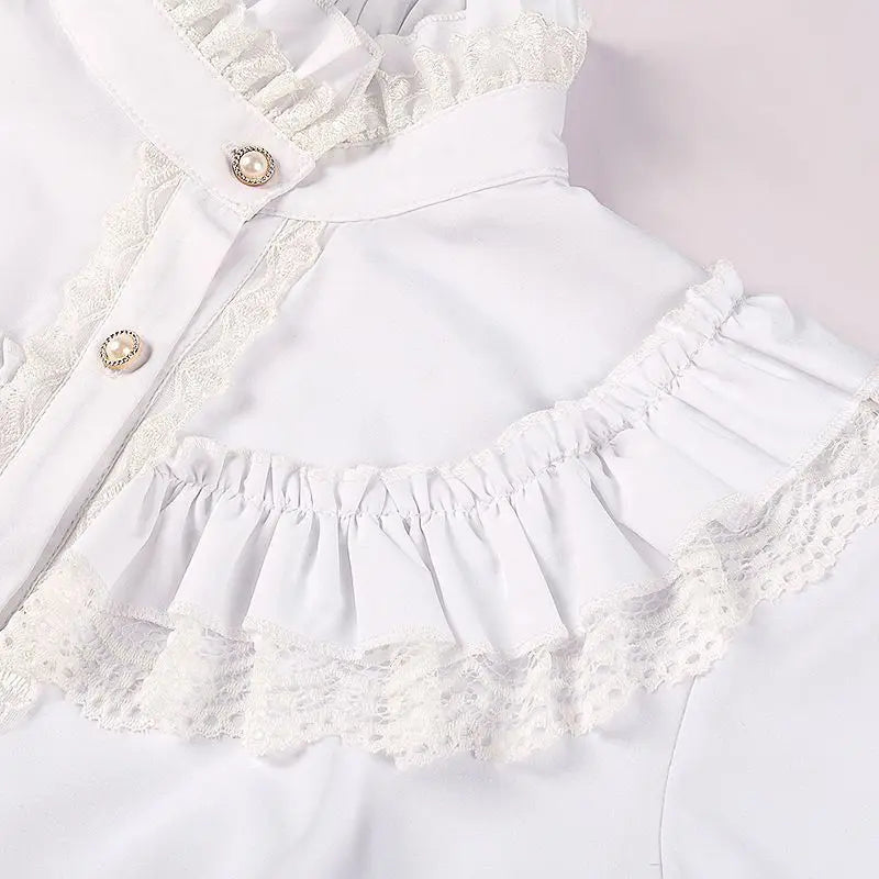 Women's Vintage Ruffle Collar Lace Trim Blouse