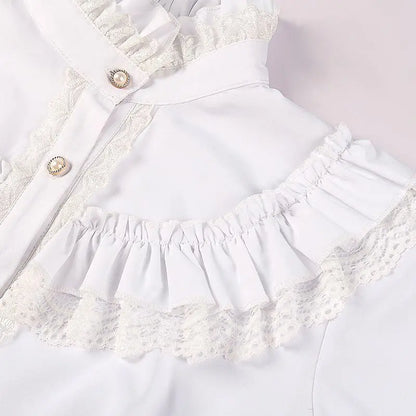 Women's Vintage Ruffle Collar Lace Trim Blouse