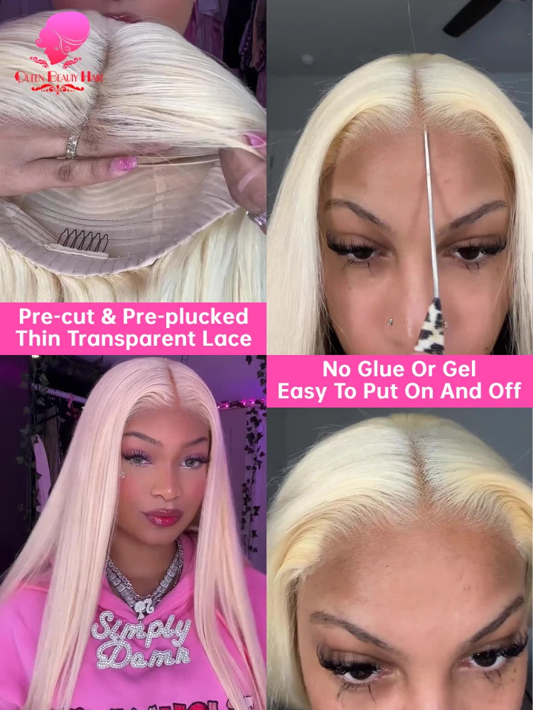 613 Glueless Human Hair Lace Closure Wig Blonde Straight