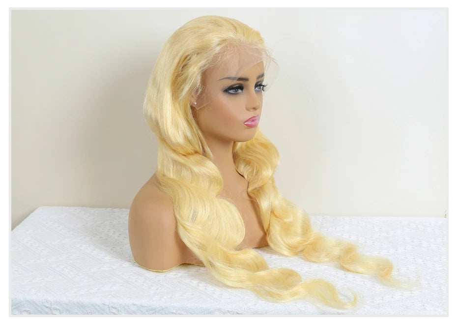 613 Honey Blonde Body Wave Human Hair Wig 360 Lace Frontal