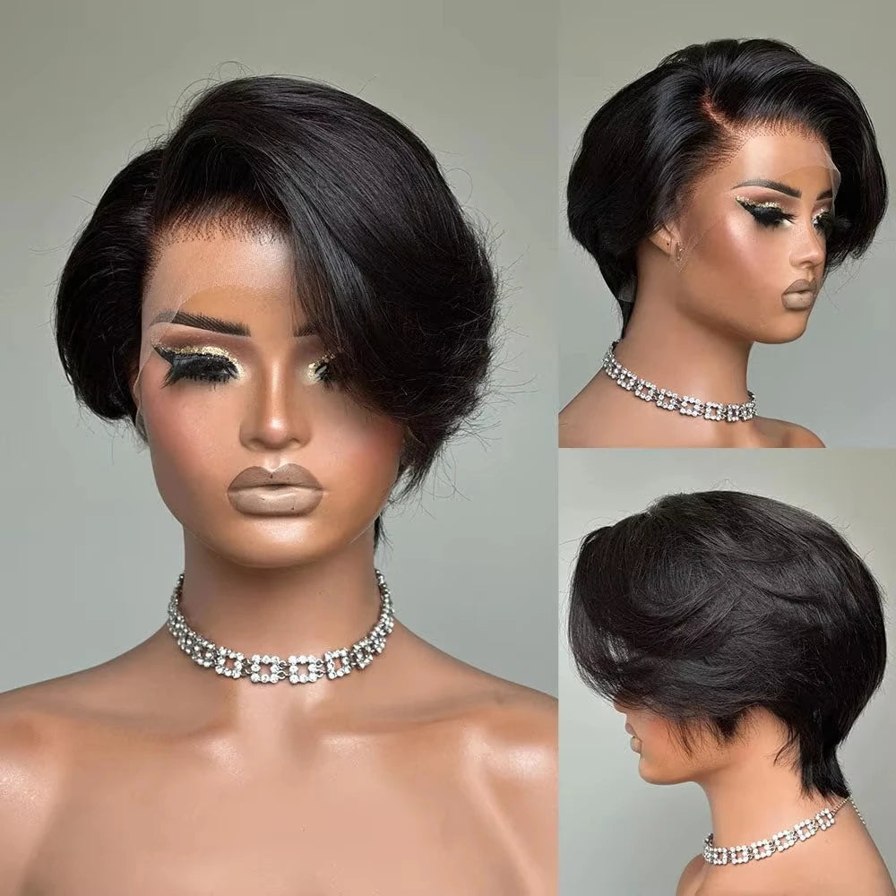 Straight Pixie Cut Human Hair Wig Transparent Lace