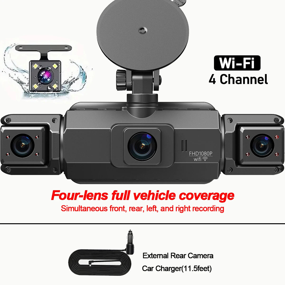 4 Channel WiFi Car DVR Dashcam with 360 Degree Recording