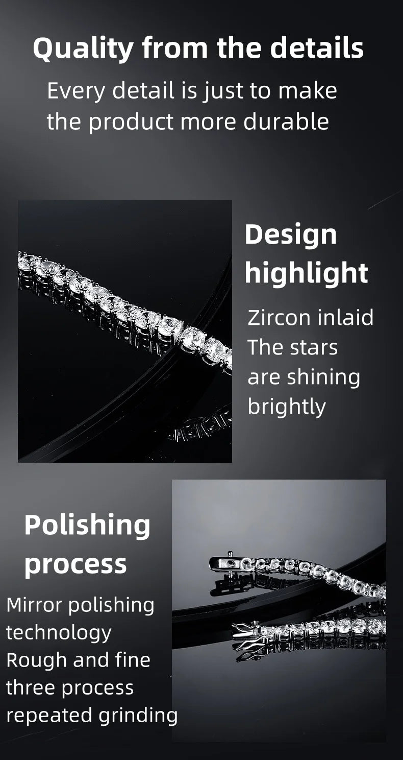 Zircon Tennis Bracelet 925 Silver Plated for Unisex