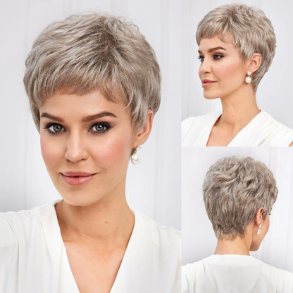 Light Blonde Mixed Off-White Pixie Cut Wig with Bangs