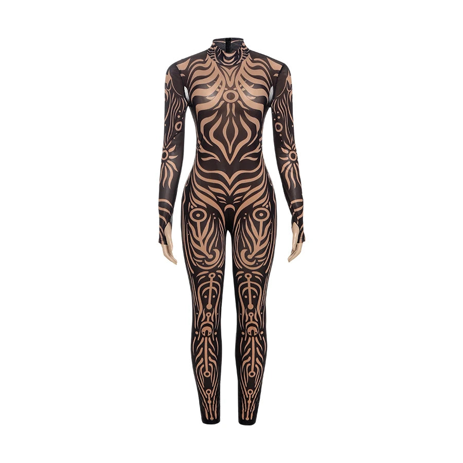 Striped Print Turtleneck Jumpsuit for Women