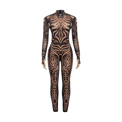 Striped Print Turtleneck Jumpsuit for Women