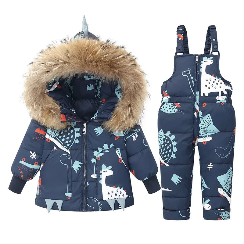Children's Hooded Parka Down Jacket with Dinosaur Design